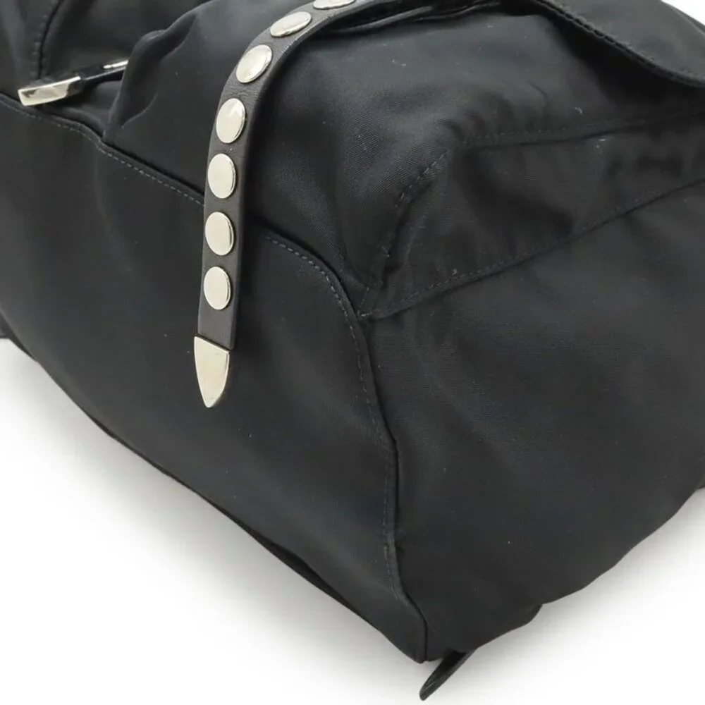 Prada Triangle Logo Backpack Studs Nylon Leather Nero Black - Picture 3 of 8